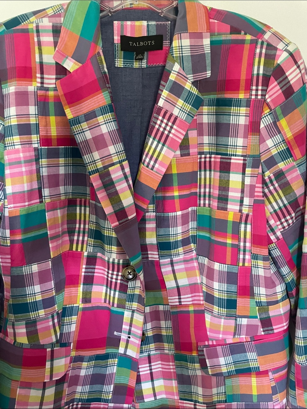 Talbots Multi-Color Plaid Blazer - Pink, Green, Yellow, Blue